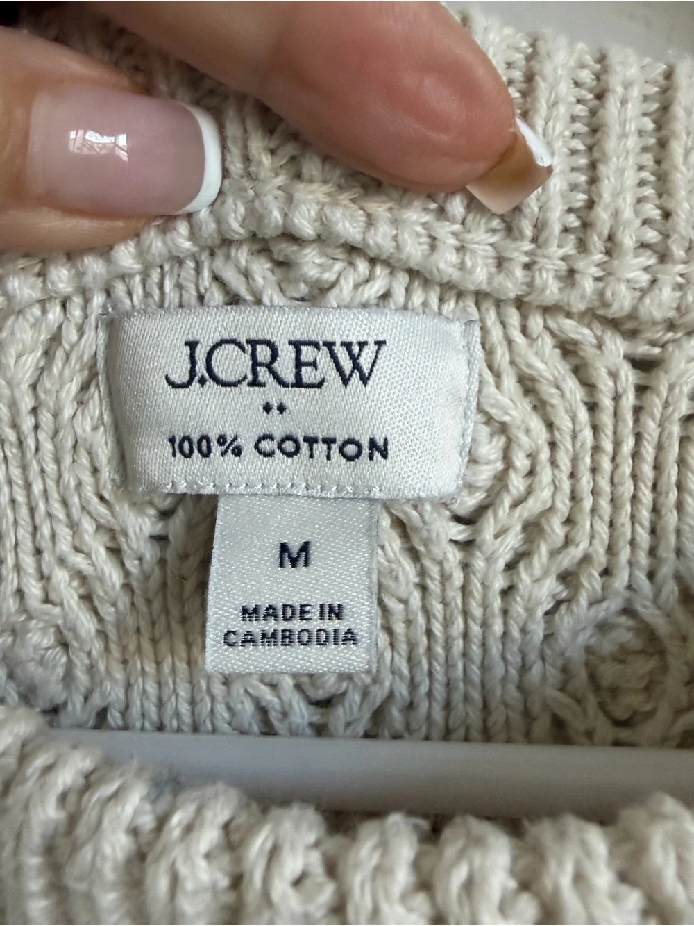 J.Crew Factory Fisherman Cable Knit Cotton Sweater Cream M